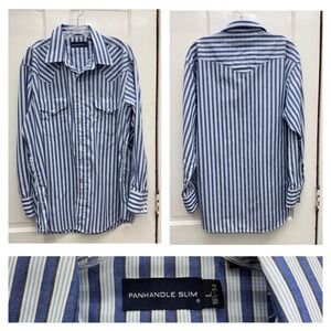 Panhandle Slim Western Pearl Snap Striped Long Sleeve Shirt Blue White Men's L